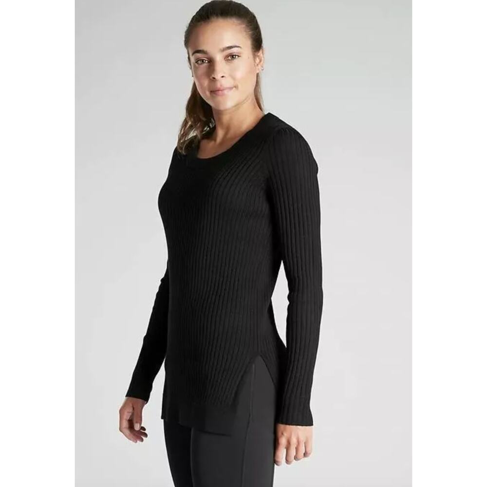 Athleta Lincoln Park Sweater Black Lyocell Blend Crewneck Ribbed Size Medium